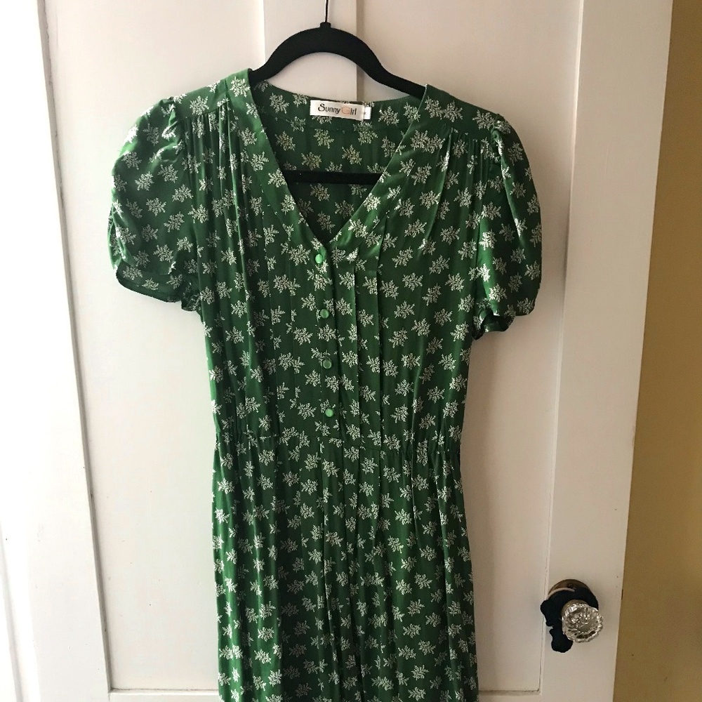ModCloth Sunny Girl Green and White Dress Size Small